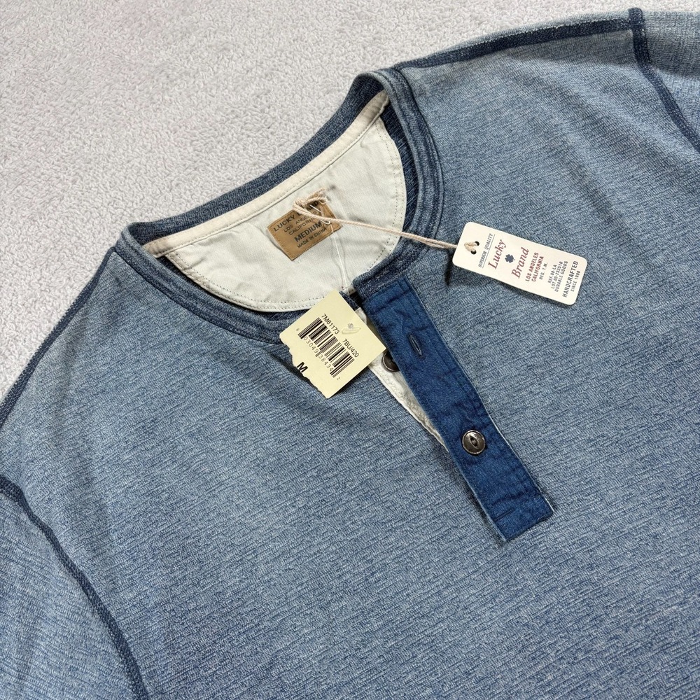 Lucky Brand‎ Los Angeles T-Shirt Mens Medium Heather Blue Henley Neck Casual